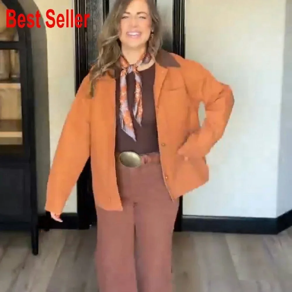 Oversized Cotton Barn Jacket Button Down Collar Casual Loose Fit Chic